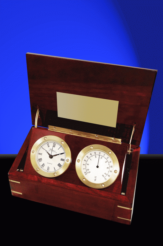 Clock & Thermometer in a Rosewood Chest – 10”w - Click Image to Close