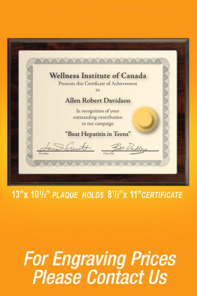 Certificate Holder (recessed) – 10.5”x 13”