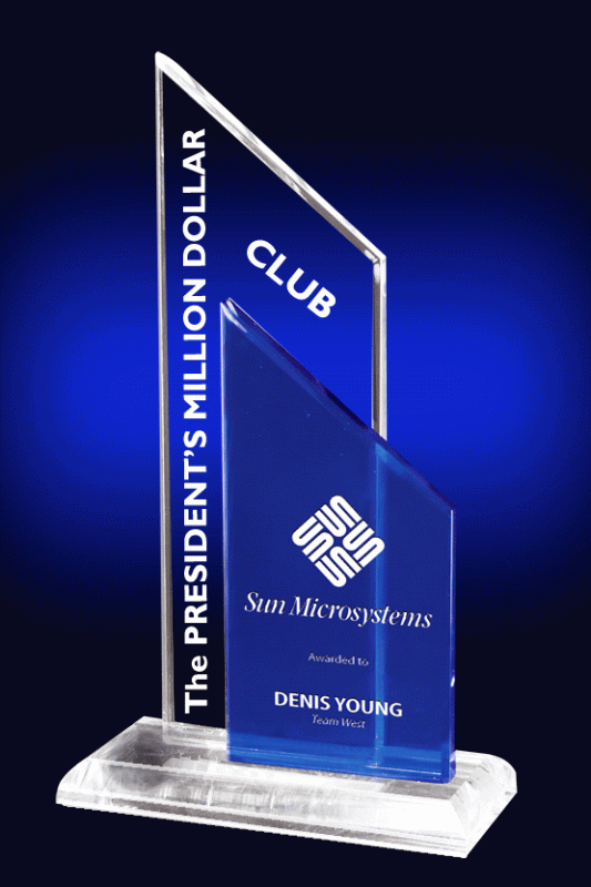 Twin Towers, Blue and Clear, Award – 8.25" - Click Image to Close