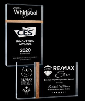 Beaver, Clear, Solid Walnut, Acrylic Award – 7”