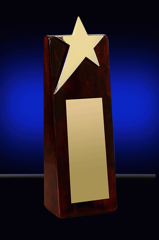 Rosewood Award with a Star Design – 9” - Click Image to Close