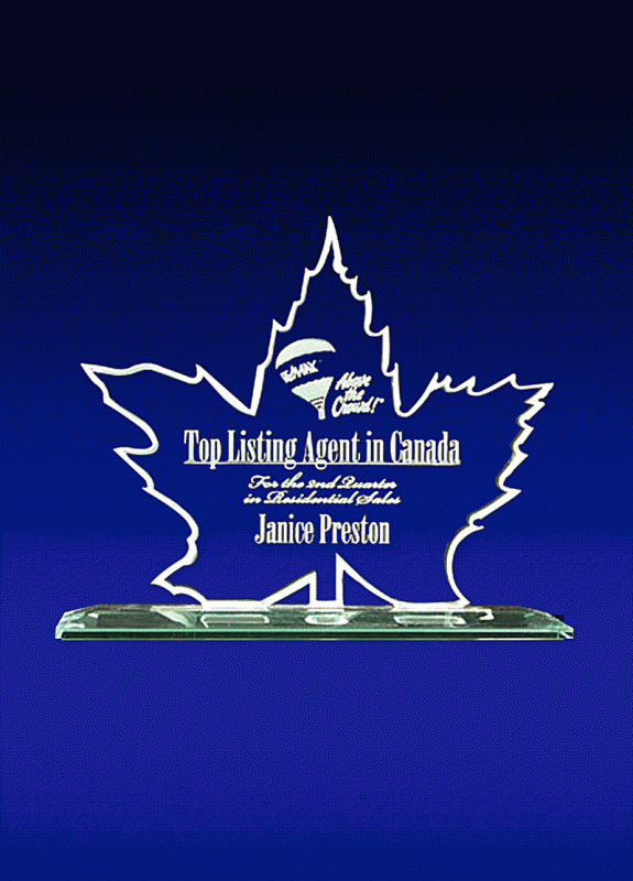 Maple Leaf, Glass Award – 8 5/8" x 7 5/8" - Click Image to Close