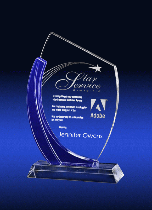 Blue & Clear Shaped Crystal Award – 8.5” - Click Image to Close